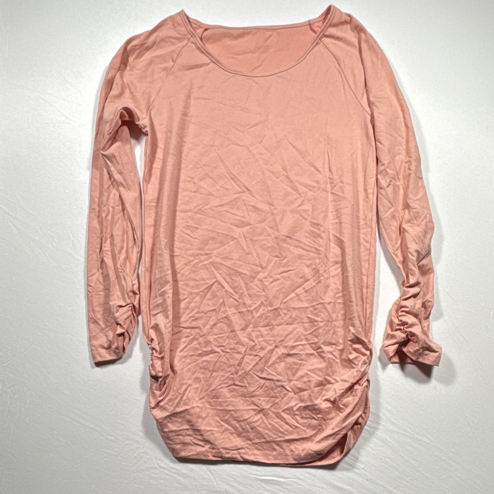 Pink Ruched Knit Scoop Neck Long Sleeve Tunic Top XL